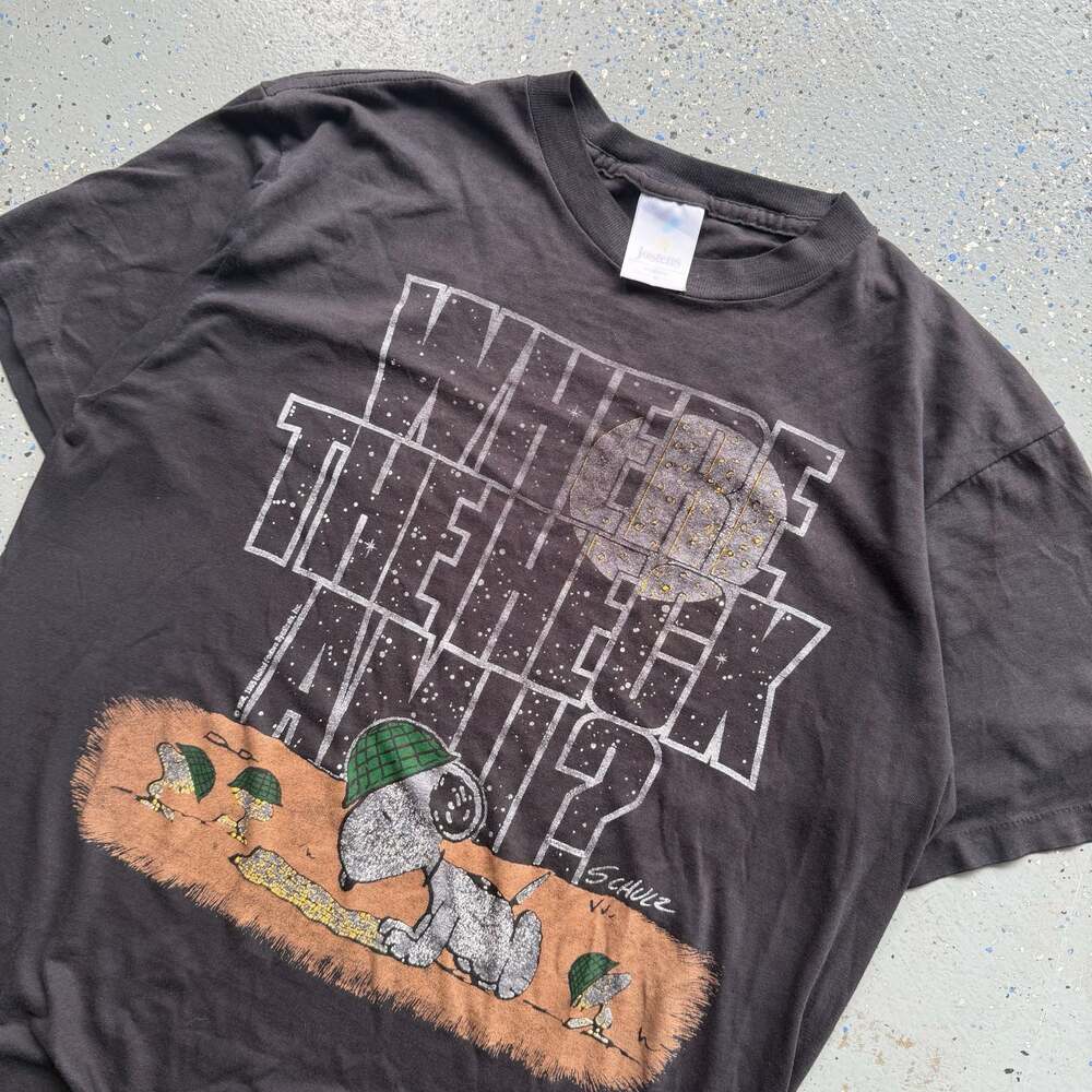 Vintage 1985 Peanuts Snoopy Where The Heck Am I? Graphic T-Shirt Jostens Medium - Picture 2 of 6